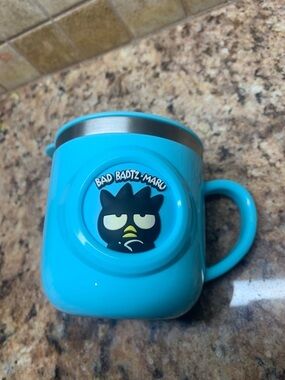 New! Sanrio Bad Badtz-Maru XO Insulated Stainless Steel Blue Mug w/ Lid.